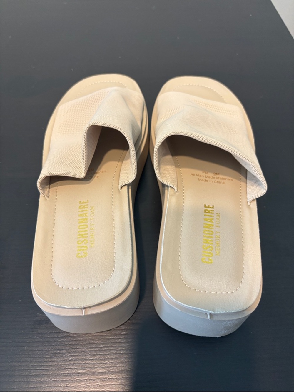 Cushionaire Beige Mesh Slide Sandals - Picture 2 of 5